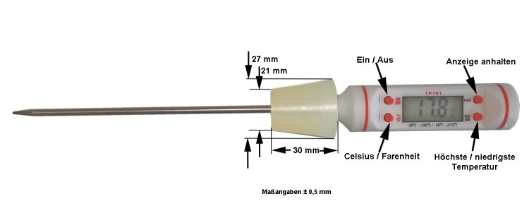 (Bild für) Schnelles Digital-Thermometer zum Destillieren, Silikonstopfen Ø 21-27 mm - zum Schließen ins Bild klicken