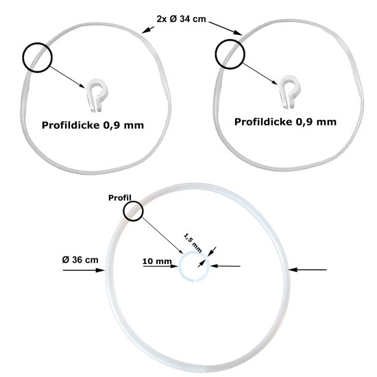 (Bild für) Dichtungen, 3-er-Satz für 36 Liter Potstill/Whiskydestille oder 36 Liter Destille für Ätherische Öle - zum Schließen ins Bild klicken